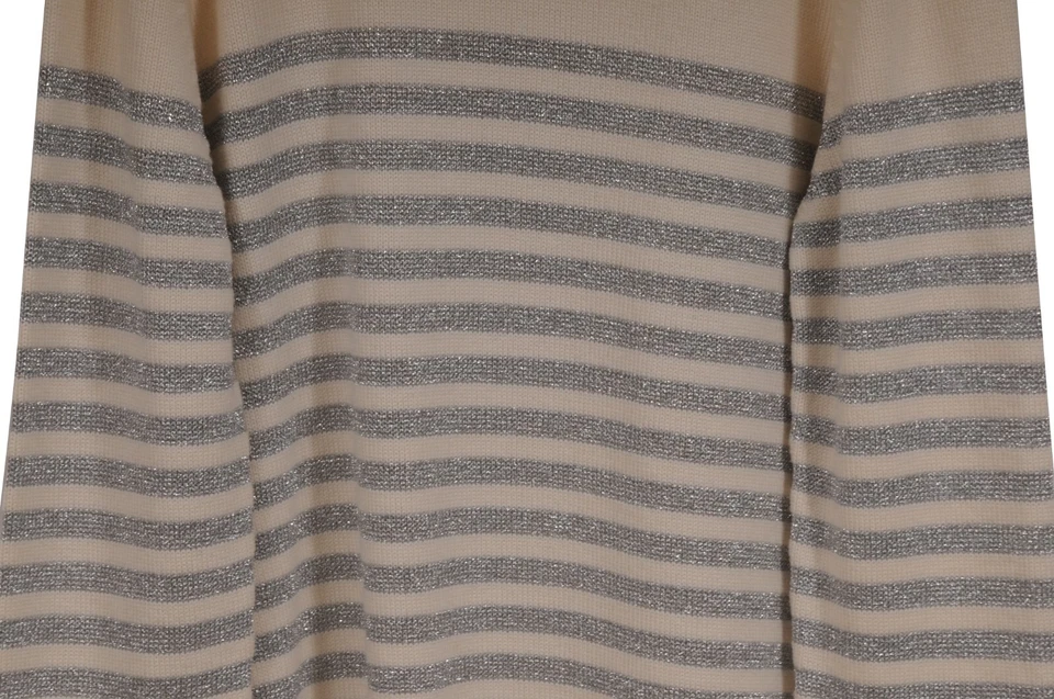 Balmain Glitter Stripped Sweater Large Cream Silver Wool Viscose Shoulder Button - Image 3 of 4