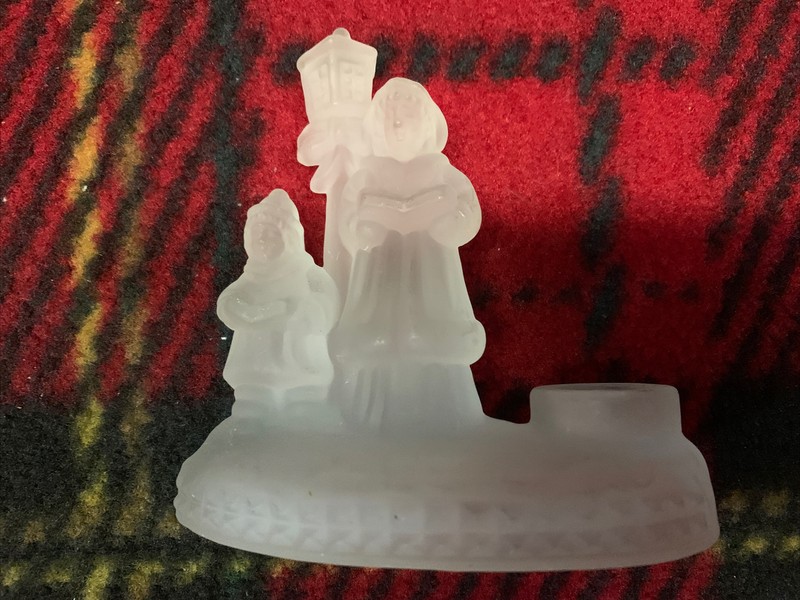 Christmas Carolers Holiday Frosted Glass Candle Holder