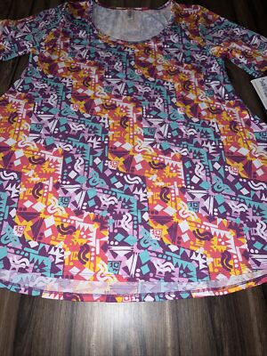 Lularoe Perfect T White Purple Pink Shapes  Tribal Medium M 12/14 14/16 New  