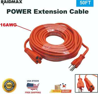 Extension Cord 50Ft Extension Cable Indoor Outdoor 3-Prong Plug