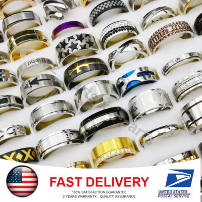 Men S Fashion Jewelry Rings 2026.100X Wholesale Mixed Stainless Steel Rings Bulk Lot Men's Fashion ...
