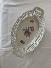 Vintage Bavarian Reticulated Pierced Oval Dish w/ Handles White Gold Trim 12" — photo 1
