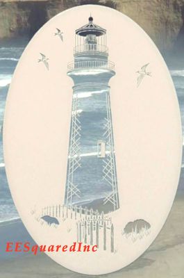 LIGHTHOUSE Static Cling Window Decal New OVAL 15x23  Vinyl Cling Tropical Decor