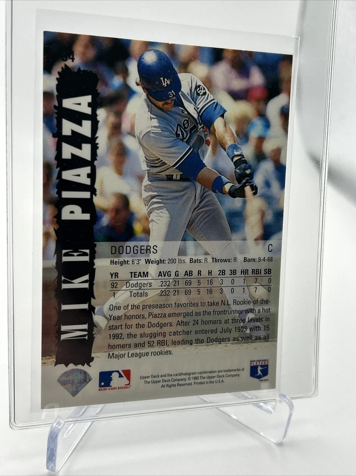 1993 Upper Deck Diamond Gallery Mike Piazza Baseball Card #34 Mint FREE SHIPPING - Image 2 of 3