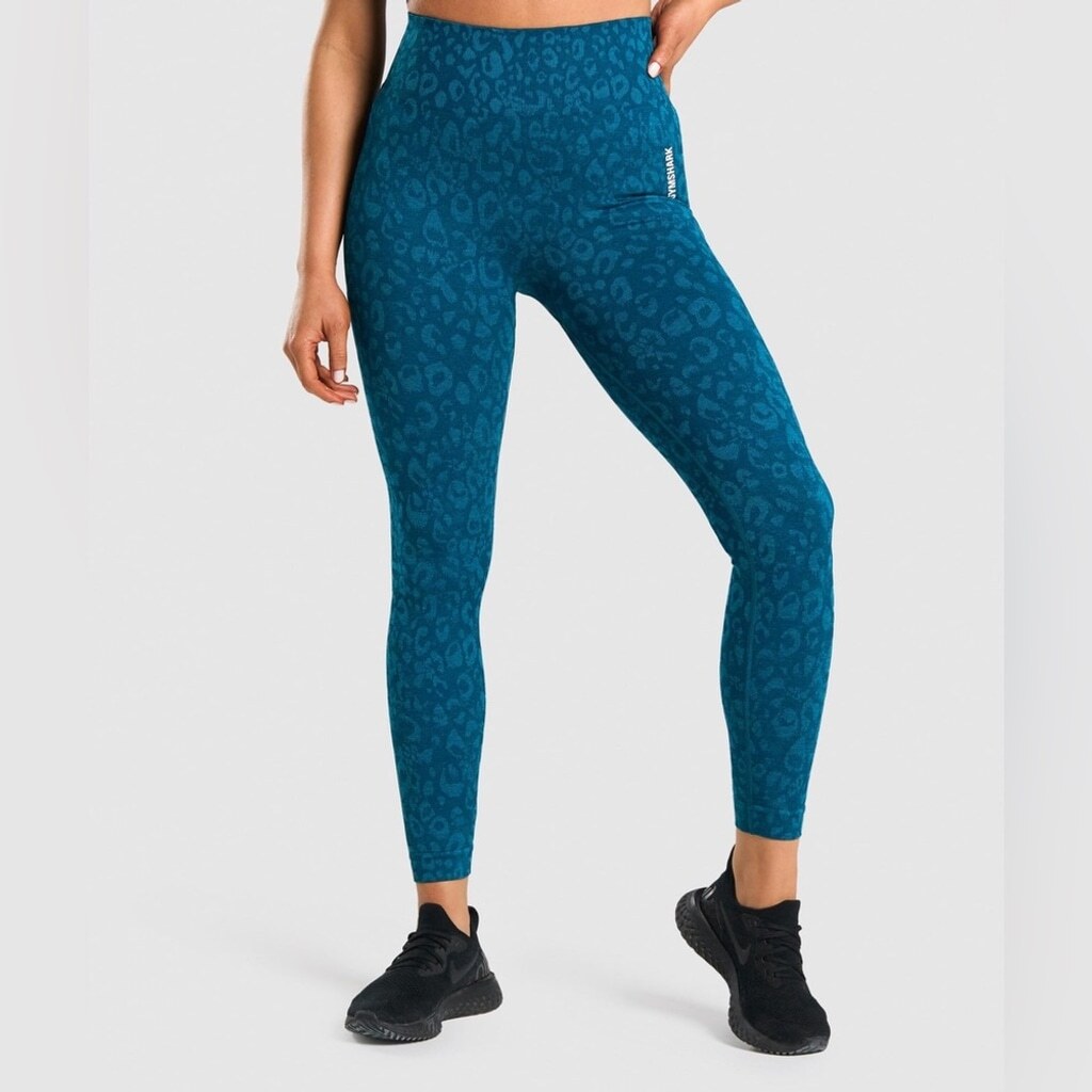 GymShark Adapt Animal Seamless Leggings for Women Teal Blue Size M
