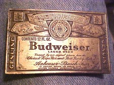 SHARP Advertising Budweiser Beer Label Solid Brass Mens Belt Buckle  M227