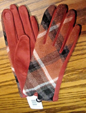 C D Fashion Design Women's Gloves Red  Black Plaid Text  Tech Touchscreen 315
