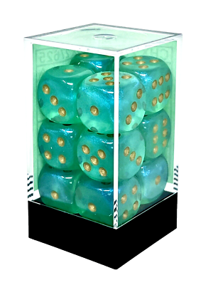 Set De 12 Dés D6 Marbre Oxyde De Cuivre Chessex – 16 Mm – Bleu Sarcelle Avec Chiffres Blancs