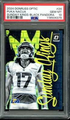 Puka Nacua 2024 Donruss Optic Sunday Kings #24 Black Pandora /25 PSA 10