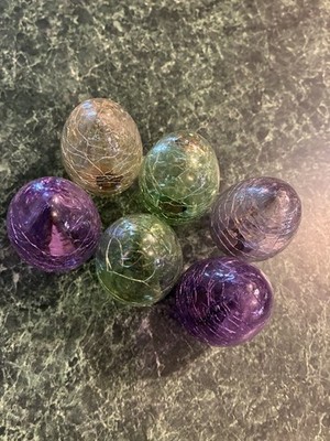 Lot Of 6 Crackle Glass Eggs Decor Ornaments 3   ****See Pics.