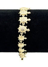 7" 18K Gold Filled Turtle Bracelet w/ Pink & White Crystals New