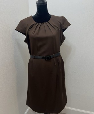 Olivia Matthews Round Neck Cap Sleeve Pattern Brown  Sheath Dress Size 16