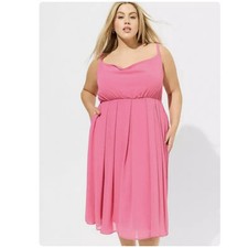 NWT Torrid Pink Chiffon Cowl Neck Pleated Sleeveless Dress Size 2X Pockets