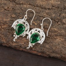 925 Sterling Silver Green Emerald Channel Set Engagement Wedding Drop Earrings