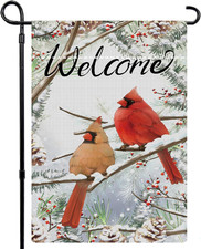 Winter Garden Flag 12x18 Inch Double Sided Cardinal Bird Trees Snow Christmas Ho
