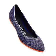 Rothy's The Point Ballet Flats Bright Blue Birdseye Orange Soles Rare Sz 8.5