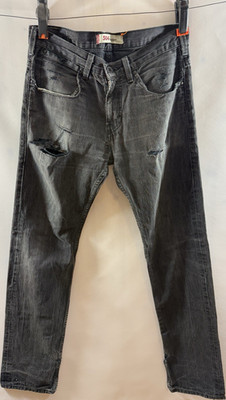 Levi's 504 Herren Jeans Schwarz Grau Gerades Bein Destroyed M Schrittlänge 75cm