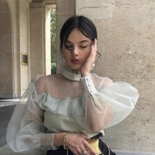 M 79 Zara Size M Elegant Sheer Light Gray Blouse