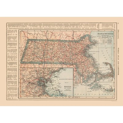Historic State Map - Massachusetts - Reynold 1921 - Vintage Wall Art