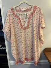 Shiraleah Chicago Coral Pineapple Swim Cover Up Kimono Beach M Embroidered