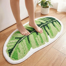 20 X 40In Leaf Green Bathroom Rug,Soft Fluffy Cute Bath Mat,Non Slip Back,Palm S