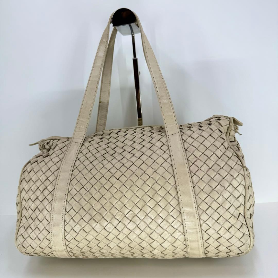 BOTTEGA VENETA Leather Handbag Beige Intrecciato Woven Tote Classic Authentic thumbnail 2
