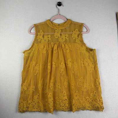 Eve & Maddie Sleeveless Lace Top, XL Vibrant Yellow Trendy Flowy