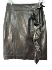 Yves Saint Laurent rive gauche Brown Leather Wrap Pencil Skirt Sz 44 Sz 12 NWT