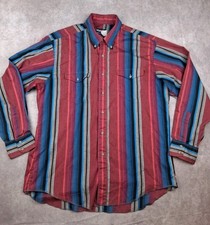 Vintage Wrangler Western Shirt Men 17 34 XL X Long Tails Striped Yoke Button USA