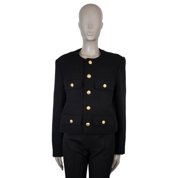 72951 auth CELINE lana nera 2022 CHASSEUR TWEED Giacca 44 XL