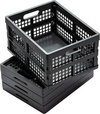 16L Collapsible Storage Crates,Folding Plastic Crates Storage,Pack of 4,Gray