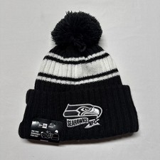 NWT Youth New Era Seattle Seahawks Pom Beanie Black White Child