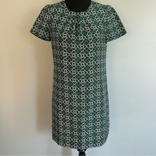 J. Crew Women's Dress 100% Silk Green Navy Lattice Medallion Print Sheath 2