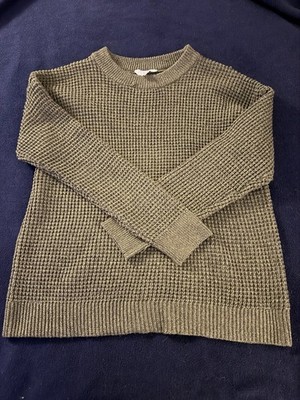 Women's Green Waffle-Knit Crew Neck Long Sleeve Pullover Sweater Juniors XL