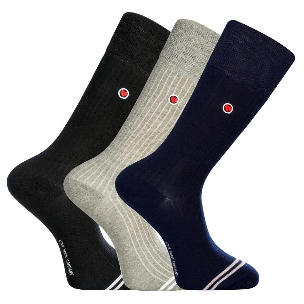 Men's 3-Pack Mid-Calf Dress Socks – Organic Cotton, Zero-Sag Stay-Up, Navy Bl...