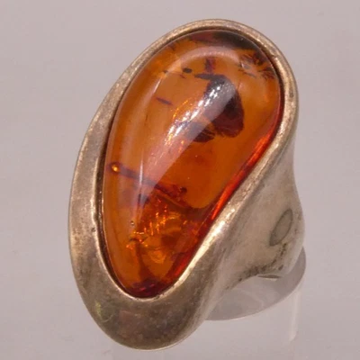 Ring Sterlingsilber 925 modernes zeitlos elegantes Design mit Bernstein - Bild 1 von 4