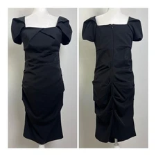 Vintage Nicole Miller Collection Size 10 Black Draped Ruched Knee Length Dress