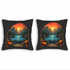 Set of 2 18x18in Throw Pillow Covers - Vibrant Sunset Landscape Design