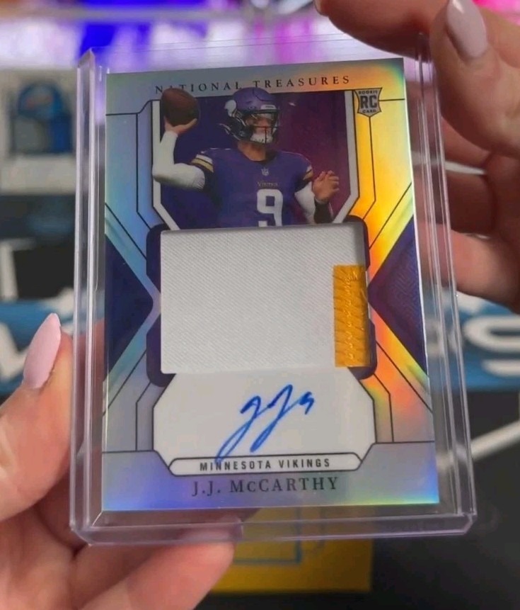 J.J. McCarthy 2024 National Treasures #156 Premium Rookie Patch Auto RC 26/35