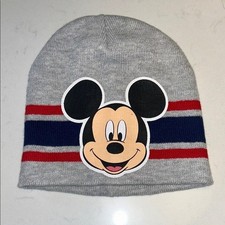 Disney Mickey Mouse Gray Beanie with Red and Blue Stripes