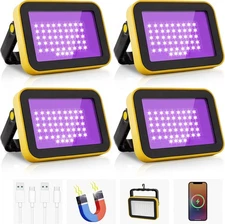 4PACK Rechargeable LED UV Work Lights Portable Black Light Party Fishing Camping
