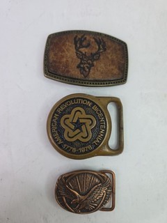 Vintage Belt Buckle Lot of 3 Different Deer Eagle American Revolution