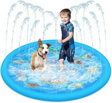 Splash Pad for Kids, Round Sprinkler and Splash Water Play Mat, Dog Paddling Poo