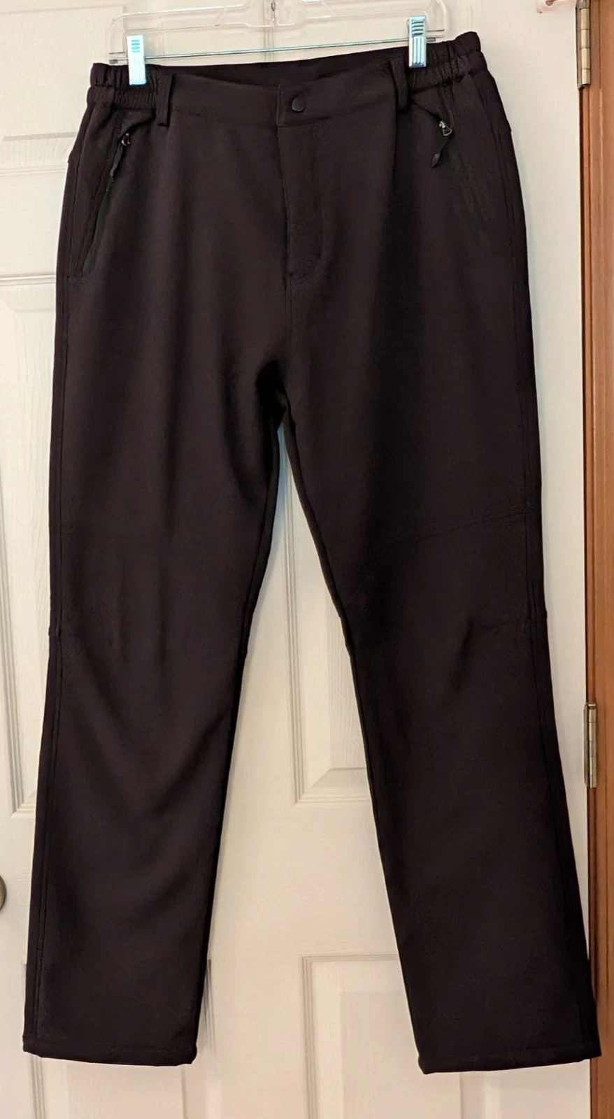 Mens Outdoor Fleece Lined Softshell Black Pants US Large Elastic Waistband Zip