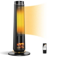 Topbuy 1500W PTC Space Heater, Electric Ceramic Tower Heater w/ LED 3D Flame