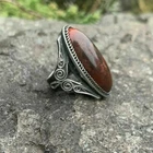 Huge Vintage USSR Sterling Silver 916 Women's Ring Jasper Filigree Size 6