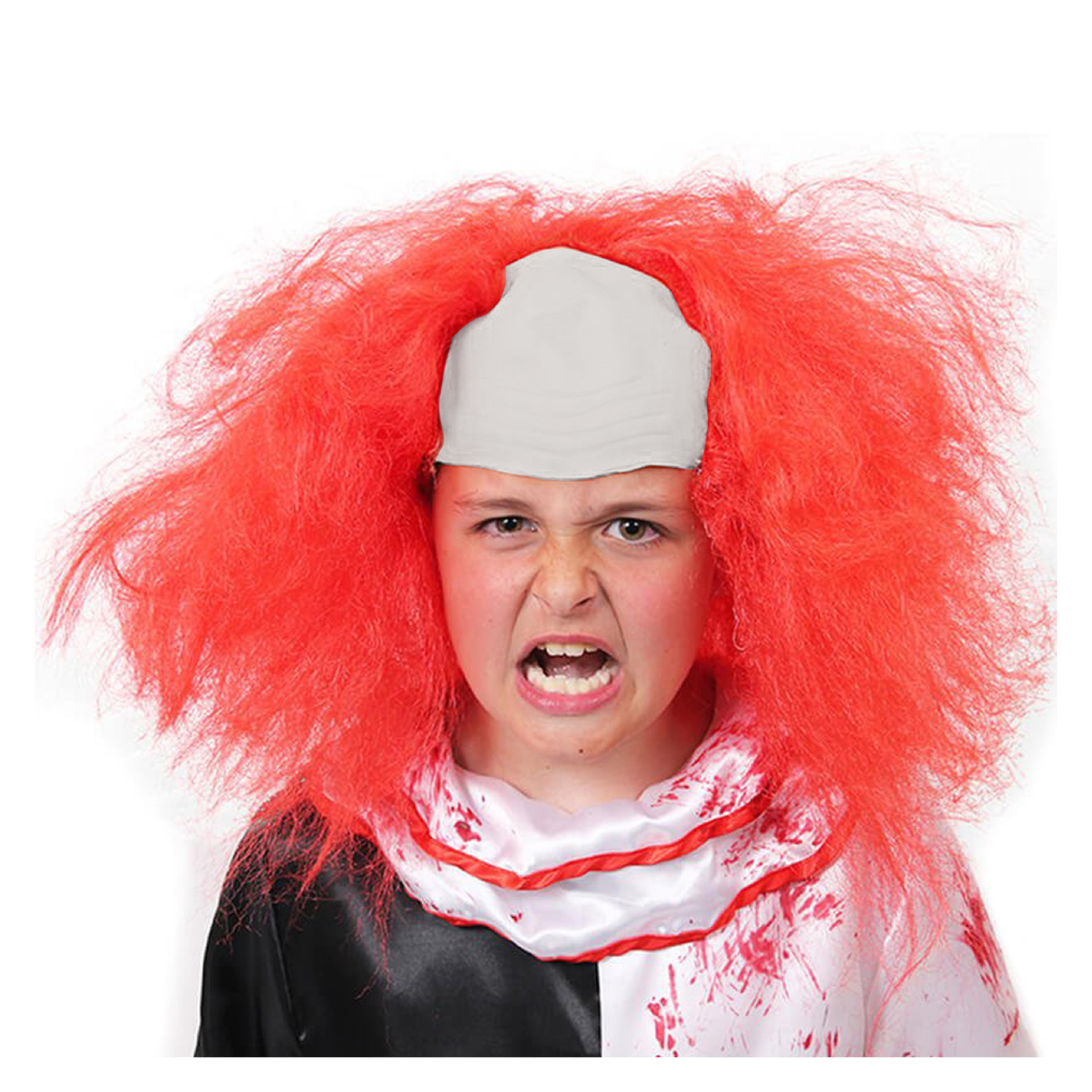KIDS CLOWN WIG HORROR LATEX CAP RED HAIR HALLOWEEN FANCY DRESS COSTUME ACCESSORY
