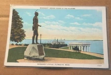 VINTAGE UNUSED .01 POSTCARD - MASSASOIT INDIAN STATUE, PLYMOUTH MASS.
