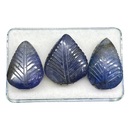 3 Pcs Natural Tanzanite Carved Leaf 21.3-23.5mm Violet Blue Loose Gemstones Lot