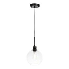 Living District Emett 1-Light Metal Pendant in Black and Clear Glass